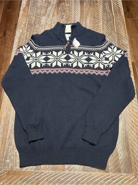 Aspen Men’s Quarter Zip Fisherman Style Snowflake Sweater Size Small